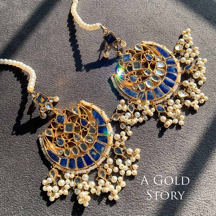 DILNASHEEN KUNDAN EARRINGS AND TIKKA BLUE