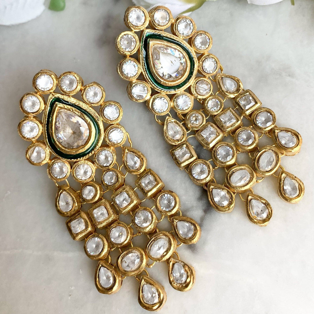 VAFIA EARRINGS AND TEEKA GREEN MEENAKARI EMBELLISHED
