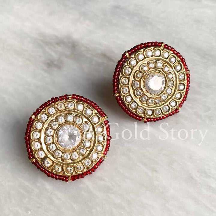 POLKI EAR STUDS RED - A GOLD STORY