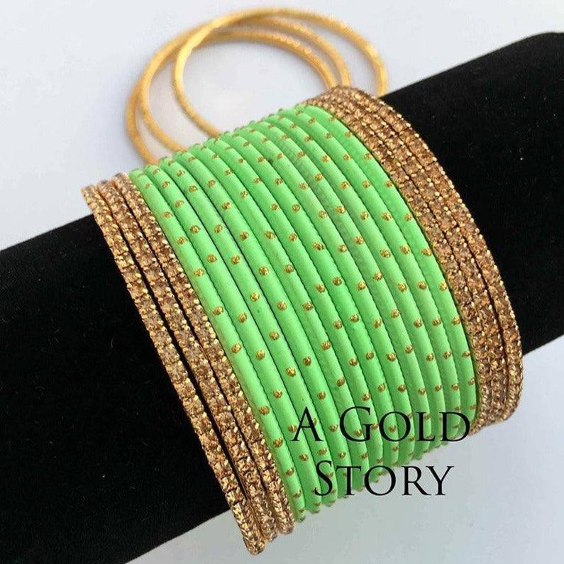 INDIAN BANGLES SET PARROT GREEN - A GOLD STORY