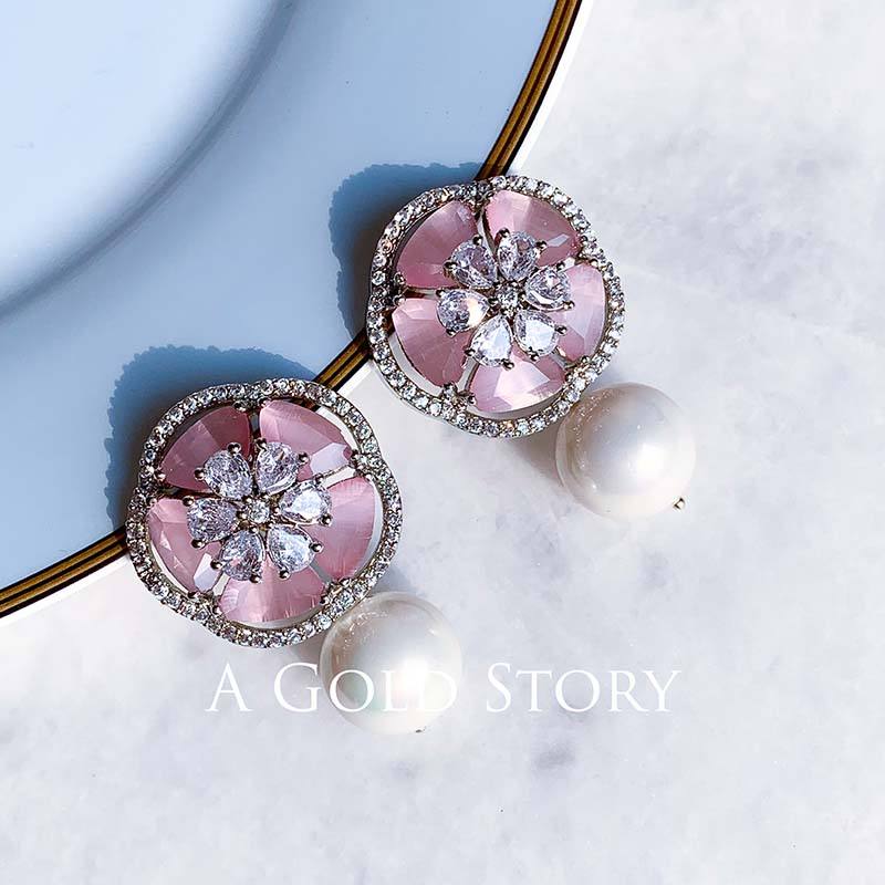 FARINA EAR STUDS PINK SILVER - A GOLD STORY