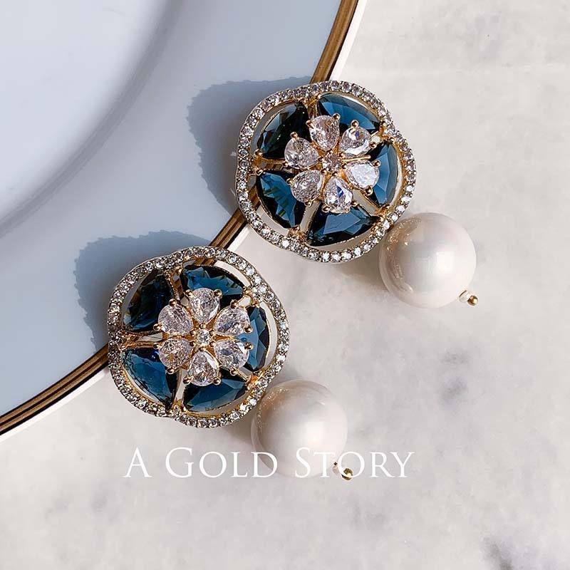 FARINA EAR STUDS BLUE GOLDEN - A GOLD STORY