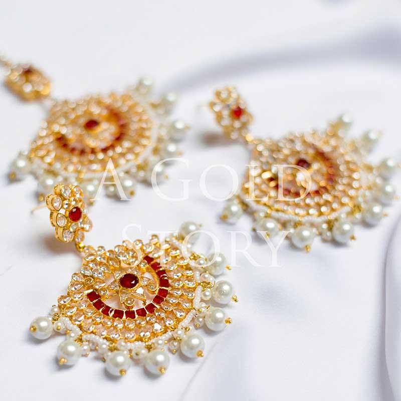 REENA EARRINGS AND TIKKA SET RED - A GOLD STORY
