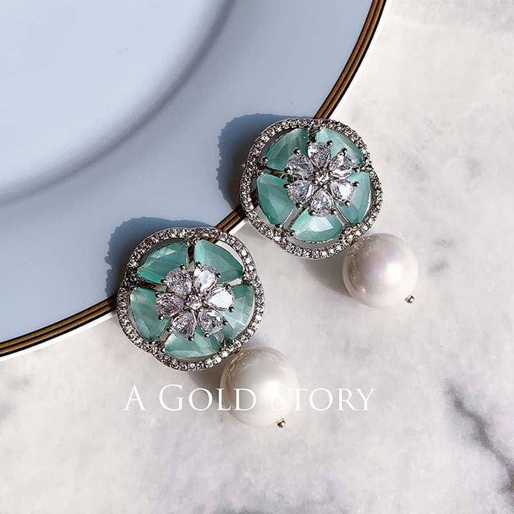 FARINA EAR STUDS SEA GREEN SILVER - A GOLD STORY