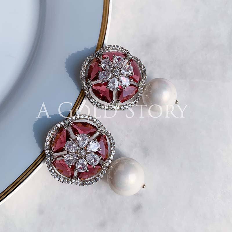 FARINA EAR STUDS RED SILVER - A GOLD STORY