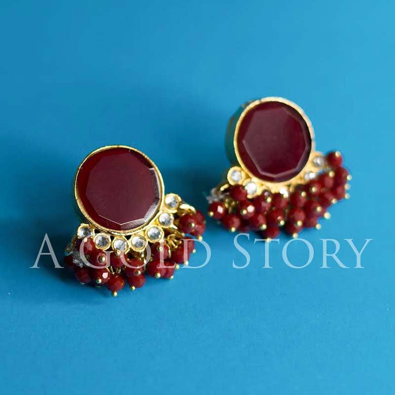 KUMARI KUNDAN STUDS MAROON/RED - A GOLD STORY